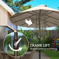 Outsunny Umbrela de Gradina Dubla 460x270cm Deschidere cu Manivela, Baza Transversala si Balast, Otel si Poliester Kaki(m-8)