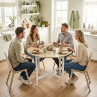 HOMCOM Klappbarer Esstisch, 80 cm Runder Klapptisch mit Stahlrahmen, Platz für 2-4 Personen, Naturholz-Optik(m-7)