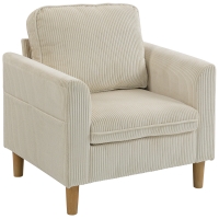 HOMCOM Fauteuil de salon en velours côtelé, canapé 1 place rembourré avec assise large et coussin à ressorts, 83x74x87cm, beige