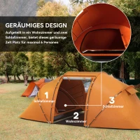 Outsunny Tunnelzelt für 4-6 Personen, Campingzelt mit Tür, Bodenplane, 2000mm wasserdicht Orange(m-4)