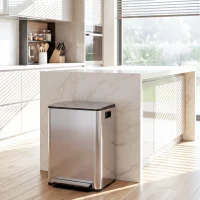 HOMCOM Poubelle de cuisine 2 compartiments de 2 x 20L, avec pédale, en acier inoxydable, couvercle à fermeture douce(m-8)