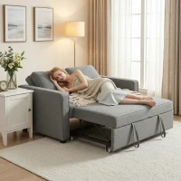 HOMCOM Double Sofa Bed Click Clack Sofa Bed Pull Out Bed with Adjustable Backrest for Living Room and Bedroom Grey(m-8)