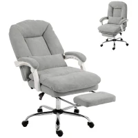 Homcom Silla de Oficina Ergonómica, Sillón Reclinable en Terciopelo con Soporte Lumbar, Altura Ajustable, Gris Claro(m-8)