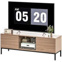 HOMCOM Meuble TV meuble télé pour téléviseur jusqu'à 60 pouces avec 2 portes et étagère en verre réglable 140x40x49,5cm gris(m-1)
