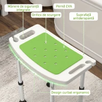 HOMCOM Scaun pentru duș din aluminiu și plastic antiderapant, înălțime reglabilă pe 6 nivele, 39-52cm, verde(m-4)