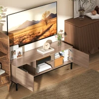 HOMCOM Meuble TV meuble télé pour téléviseur jusqu'à 60 pouces avec 2 portes et étagère en verre réglable 140x40x49,5cm gris(m-9)