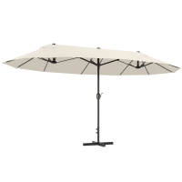 Outsunny Chapéu de Sol Duplo 4,55x2,65x2,38 m Chapéu de Sol de Jardim com Manivela Manual com Proteção Solar UV Creme