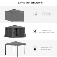 Outsunny Gartenpavillon Pavillon 2,96 x 2,96 m Gartenzelt mit Doppeldach Festzelt Partyzelt mit 4 x Seitenteile Moskitonetz wetterfest Aluminium Polyester Dunkelgrau(m-6)