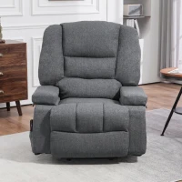 HOMCOM Fotoliu Reclinabil cu Funcție de Ridicare și 8 Puncte de Masaj, din Material Textil cu Efect de In, 97x90x102 cm, Gri(m-9)