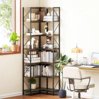 HOMCOM Bibliothèque d'angle à 7 niveaux industriel avec étagères de rangement, 60 x 60 x 198 cm, brun rustique(m-10)