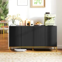 HOMCOM Buffet design contemporain graphique 2 placards porte étagères réglables en bois noir métal doré(m-10)
