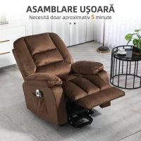 HOMCOM Fotoliu Relax cu Funcție de Ridicare, Reclinabil, cu Masaj și Încălzire din Catifea, Maro(m-8)