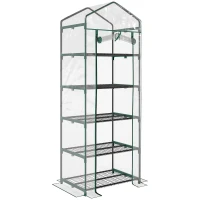 Outsunny Serre de jardin PVC avec étagères 5 niveaux, serre de balcon, bâche renforcée 135 g/m², châssis en acier, porte zippée enroulable, pour légumes plantes fleurs, 69 x 49 x 193 cm, transparent(m-12)