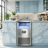 HOMCOM Gewerblicher Eiswürfelbereiter 45 kg/24 Std., Edelstahl, mit 13 kg Speicher, Selbstreinigung, Silber(m-9)