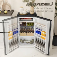 HOMCOM Frigider Mic de 91L cu Termostat Reglabil, Rafturi Reglabile și Sertar, Argintiu(m-7)
