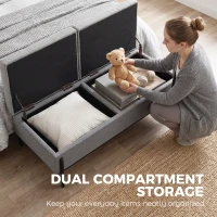 HOMCOM Ławka z pojemnikiem, tapicerowana skrzynia na łóżko z 2 przegrodami, składanymi pokrywami i wyjątkowo grubym siedziskiem, 117 x 50 x 44 cm(m-4)