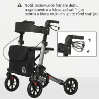 HOMCOM Cadru de mers pliabil din aluminiu, reglabil pe înălțime, cu geantă, 64x67x80-92 cm, negru și argintiu(m-8)