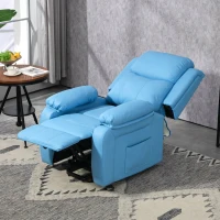 HOMCOM Fotoliu Electric Reclinabil cu Funcție de Ridicare, Suport pentru Picioare și Telecomandă, din Piele PU, 76x90x105 cm, Albastru(m-7)