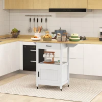 HOMCOM Chariot de service desserte de cuisine à roulettes meuble de rangement plateau pliable tiroir étagère et armoire(m-10)