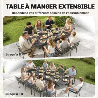 Outsunny Table de Jardin Extensible Aluminium Table de Repas Extérieure Effet Bois 8-10 Personnes 214x85x73cm Gris Anthracite(m-4)