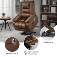 HOMCOM Fotoliu Relax cu Funcție de Ridicare, Reclinabil, cu Masaj și Încălzire din Catifea, Maro(m-9)