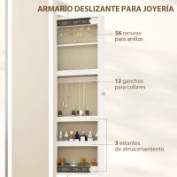 HOMCOM Espejo Joyero con Luces LED Espejo Entero Giratorio de 360° Estantes Abiertos Barras para Colgar Blanco(m-6)