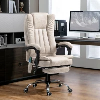 Vinsetto Fauteuil de bureau massant et chauffant avec hauteur réglable, dossier inclinable, repose-pied et télécommande, crème(m-10)