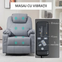 HOMCOM Fotoliu cu Funcție de Ridicare, Reclinabil până la 135°, 8 Puncte de Masaj, Telecomandă și Suport pentru Picioare, 88x99x106 cm, Gri(m-6)