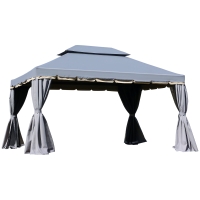 Outsunny Tonnelle de jardin extérieur 4 x 3 m, barnum avec toit double, rideaux et moustiquaire, tente de réception en aluminium, tonnelle pour terrasse patio mariage baptême, gris