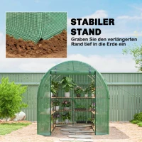 Outsunny Rundbogen-Gewächshaus, 6 Netzfenster, transparente Folie, Metallrahmen, 3,95 x 1,95 x 1,90m, Grün(m-7)