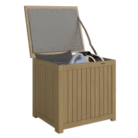 Outsunny Baú de Exterior em Madeira 130L Arca de Armazenamento com Forro Tampa Articulada e Correia 63x51x58,5 cm Castanho(m-10)