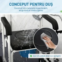 HOMCOM Scaun cu rotile cu WC impermeabil 4 în 1 cu suporturi pentru picioare rabatabile, din aluminiu și plastic, negru(m-5)