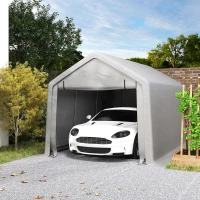 Outsunny Carport tente de garage 3 x 5,2 m, abri voiture extérieur carport pour voiture avec porte enroulable amovible gris(m-10)