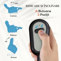 HOMCOM Fotoliu Electric Reclinabil cu Funcție de Ridicare, Suport pentru Picioare și Telecomandă, din Piele PU, 76x90x105 cm, Albastru(m-4)