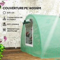 Outsunny Serre de jardin tunnel 5 fenêtres enroulables bâche PE 140 g/㎡ métal époxy 300 x 80 x 45 cm vert(m-4)