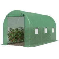 Outsunny Rundbogen-Gewächshaus, 6 Netzfenster, transparente Folie, Metallrahmen, 3,95 x 1,95 x 1,90m, Grün(m-10)