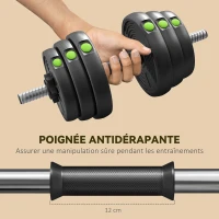SPORTNOW Haltères 2 en 1 réglables, haltères libres avec poignées antidérapantes, 30 KG - Barres incluses(m-6)