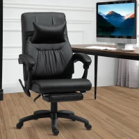 Vinsetto Fauteuil de bureau manager massant repose-pied + tétière intégrés dossier inclinable hauteur réglable 68 x 79 x 104-112 cm noir(m-10)