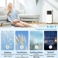 HOMCOM Tragbares Klimagerät 7000 BTU, 4-in-1 Klimaanlage mit Kühlung, Entfeuchter, Ventilator, Schlafmodus(m-5)