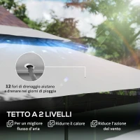 Outsunny Gazebo da Giardino 3x4 m con Tende Rimovibili, Doppio Tetto e Struttura in Metallo, Grigio(m-4)