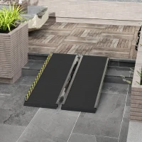 HOMCOM Rampă pliabilă pentru scaun cu rotile din aluminiu cu deflectoare și autocolante, 122x73,6x5,1 cm, neagră(m-7)