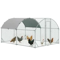 PawHut Grand enclos poulailler 10,64 ㎡ parc grillagé toit anti-UV porte verouillable 2,8 x 3,8 x 1,97 m argenté(m-11)