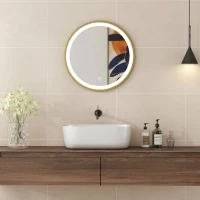 HOMCOM Miroir salle de bain avec éclairage LED rond 40 cm, miroir lumineux mural à 3 températures de couleur, dimmable, doré(m-7)