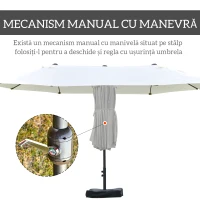 Outsunny Umbrelă Dublă cu 12 Spițe, Bază în Cruce și Manivelă, din Oțel și Poliester, 455x265x238 cm, Bej(m-6)
