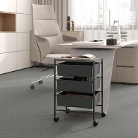 HOMCOM Desserte à roulettes, chariot de rangement à roulettes en acier chariot de service à 3 niveaux, plateau et 3 panier(m-10)