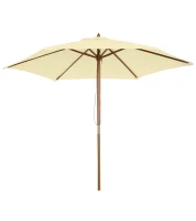 Outsunny 2.5m Wood Garden Parasol Sun Shade Patio Outdoor Wooden Umbrella Canopy, Table Market Umbrella with Vent, 38mm Pole, Rope Pulley Mechanism, Cream White(m-1)