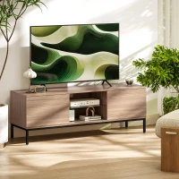 HOMCOM Meuble TV meuble télé pour téléviseur jusqu'à 60 pouces avec 2 portes et étagère en verre réglable 140x40x49,5cm gris(m-10)