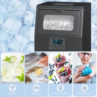 HOMCOM Komercyjna kostkarka do lodu 30 kg/24H wolnostojąca z 4 kg pojemnikiem, funkcją samoczyszczenia, timerem, stal, czarna(m-8)