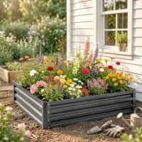 Outsunny Carré potager de jardin potager surélevé, acier galvanisé, résistant à la rouille 120x120x30cm, gris clair(m-9)