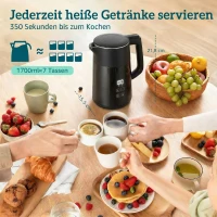 HOMCOM Elektrischer Wasserkocher, 1,7L, Schnellkochend, 2200W, mit LED-Display, Warmhaltefunktion, Trockenkochschutz, PTFE-frei(m-4)